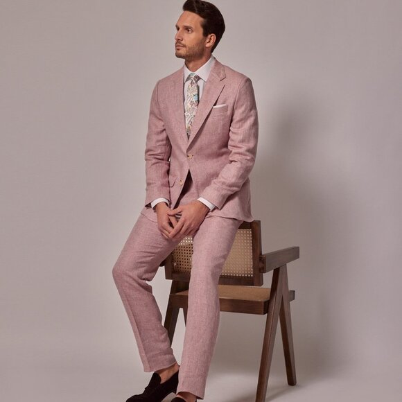 Mens Linen Suit For Beach Wedding - Summer Suit in Pink - Picture 1 of 13